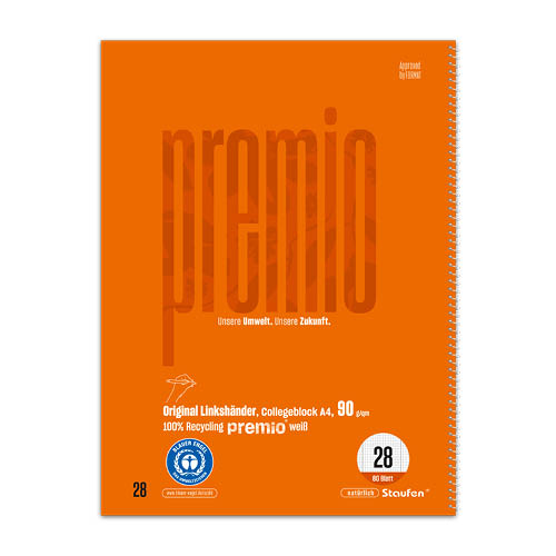 Spir&#225;lf&#252;zet A/4 80lap Staufen Premio BALKEZES kock&#225;s narancs