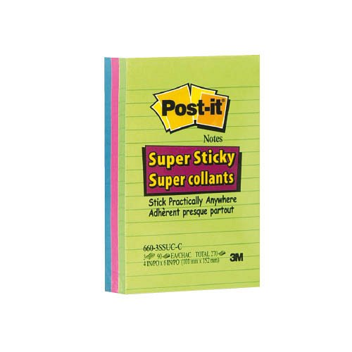 Post-it&#174; Super Sticky 660-3 SSUC 101&#215;152mm, 90lap 3 t&#246;mb XXL, vonalazott, sziv&#225;rv&#225;ny sz&#237;nek