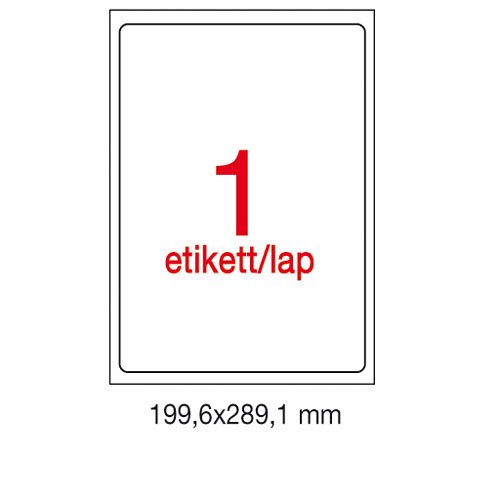 Etikett A2412 199,6x289,1mm 100&#237;v kerek&#237;tett sark&#250;