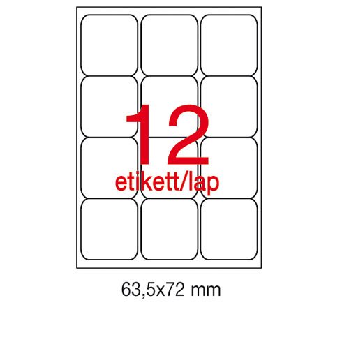 Etikett A2416 63,5x72mm 100&#237;v kerek&#237;tett sark&#250;