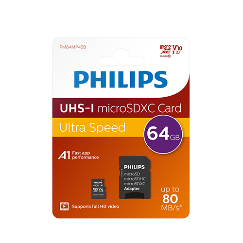 Mem&#243;riak&#225;rtya PHILIPS Micro SDHC 64GB Class 10 +adapter