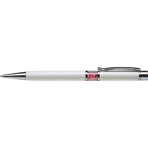 Golyósirón 13cm fehér tolltest középen SWAROVSKI® kristályokkal töltve rózsaszín