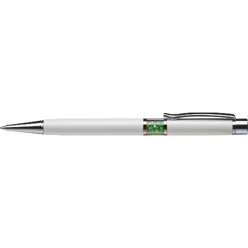 Golyósirón 13cm fehér tolltest középen SWAROVSKI® kristályokkal töltve peridot zöld