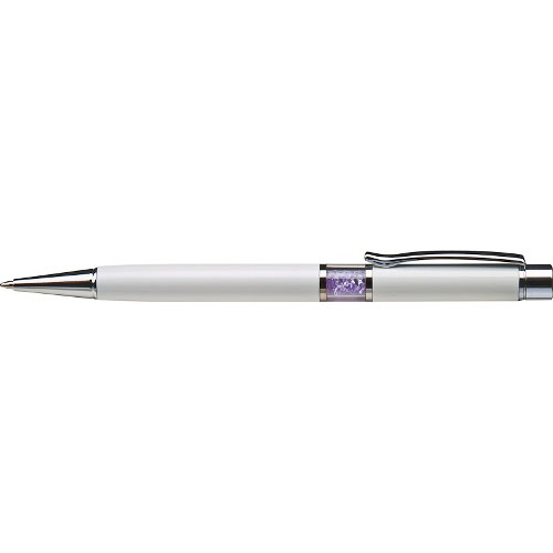 Golyósirón 13cm fehér tolltest középen SWAROVSKI® kristályokkal töltve világoslila